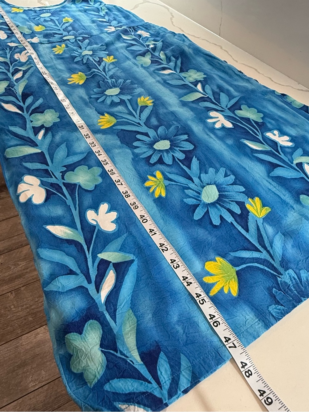 Vintage 90s Jams World Dress Womens small Blue Midi Floral Blue Pockets FLAWED - Picture 15 of 16